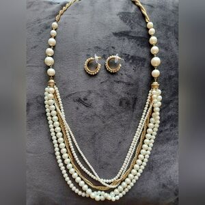 CAROLEE 36" multi strand pearl/gold tone necklace and coordinating earrings